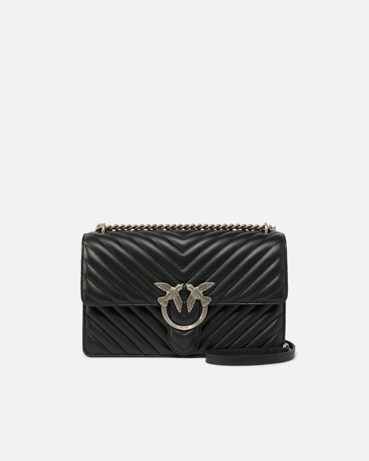 PINKO BORSA DONNA LOVE ONE CLASSIC DC NAPPA CHEVRON FINITURA ARGENTO