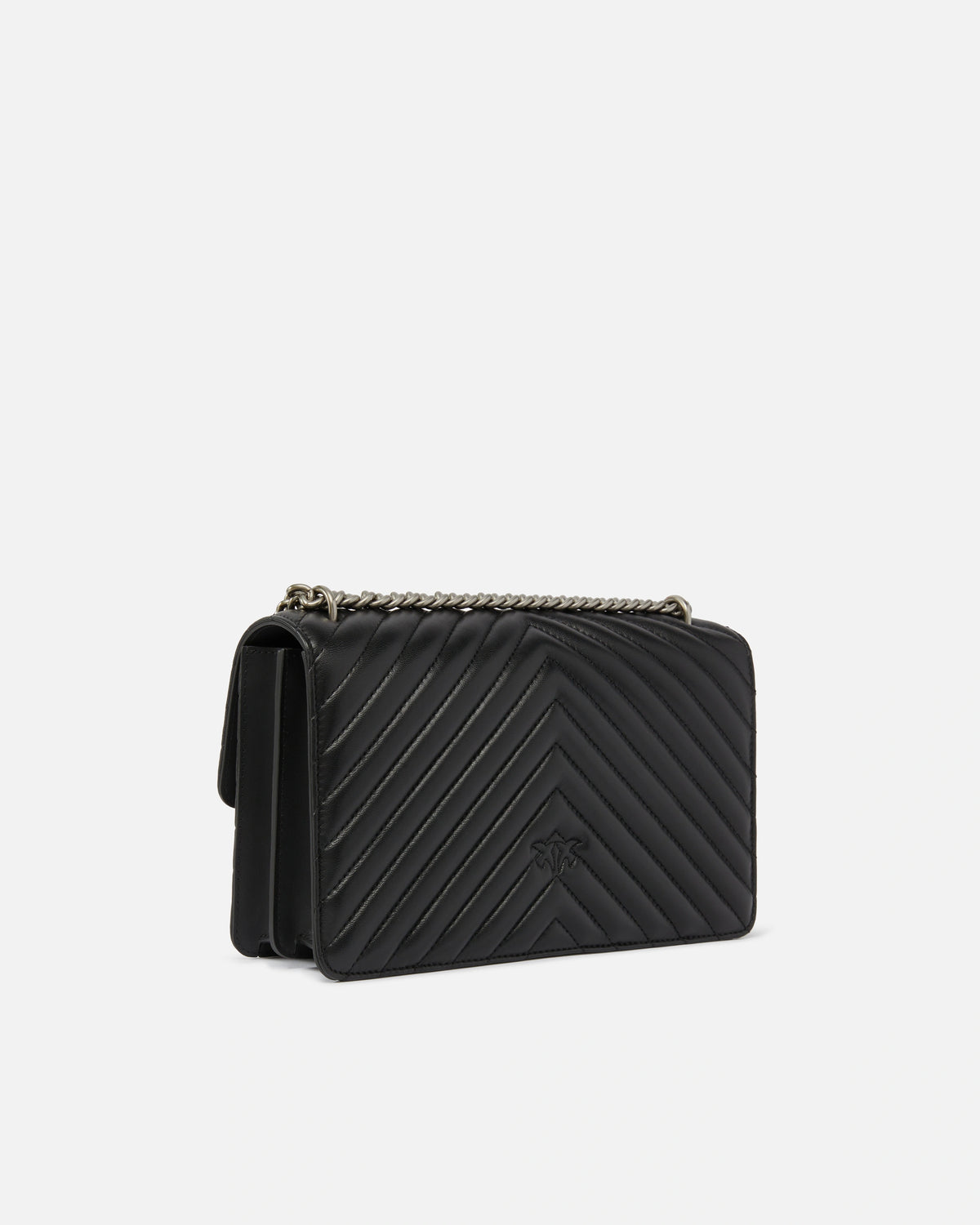 PINKO BORSA DONNA LOVE ONE CLASSIC DC NAPPA CHEVRON FINITURA ARGENTO