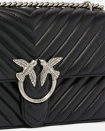 PINKO BORSA DONNA LOVE ONE CLASSIC DC NAPPA CHEVRON FINITURA ARGENTO