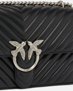 PINKO BORSA DONNA LOVE ONE CLASSIC DC NAPPA CHEVRON FINITURA ARGENTO