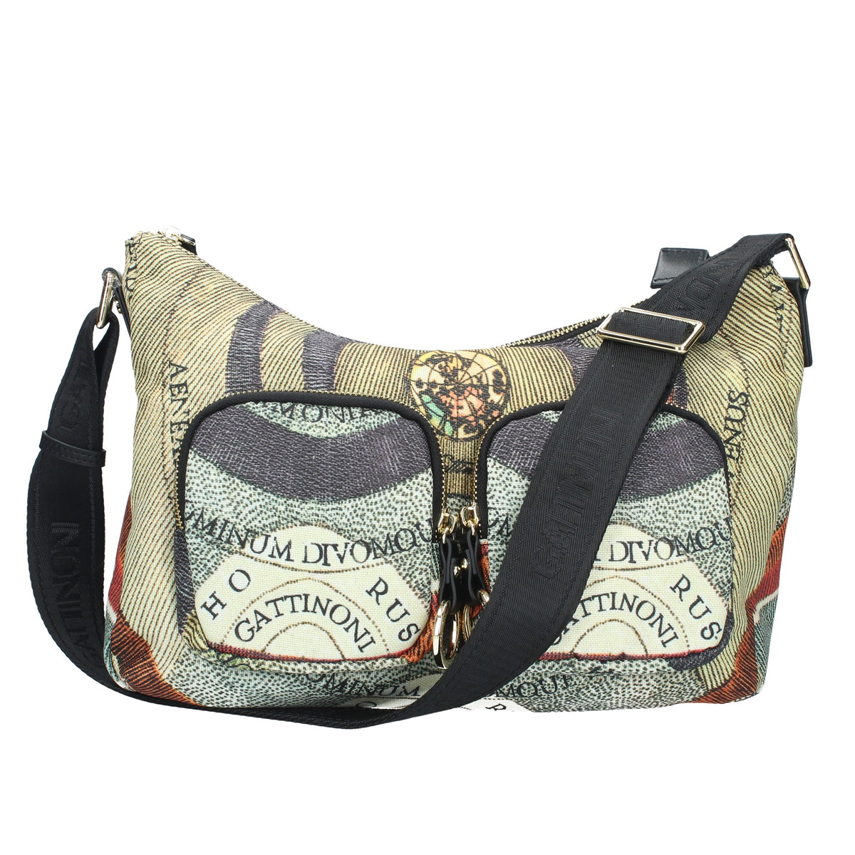 BORSA HOBO MAYA CON STAMPA PLANETARIUM CLASSIC E FINITURA IN PELLE COLORE NERO