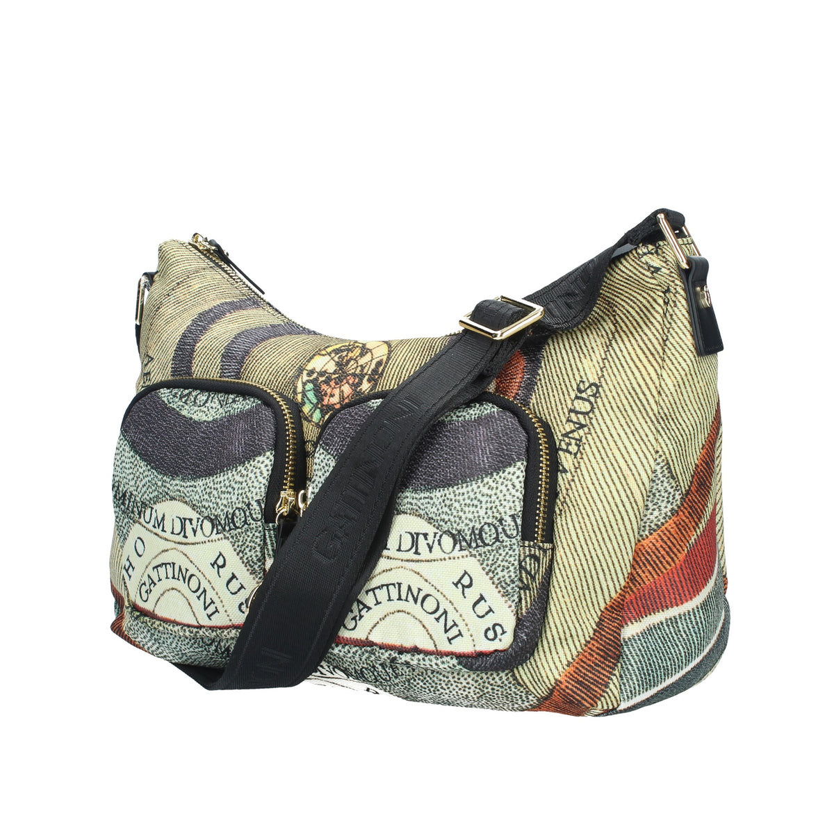 BORSA HOBO MAYA CON STAMPA PLANETARIUM CLASSIC E FINITURA IN PELLE COLORE NERO