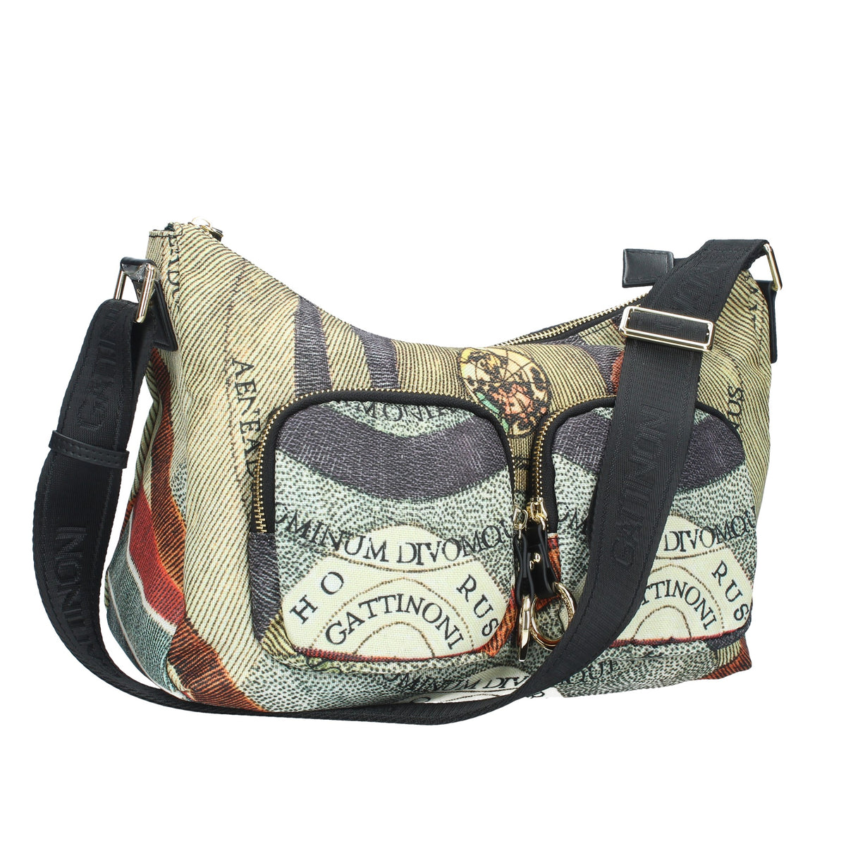 BORSA HOBO MAYA CON STAMPA PLANETARIUM CLASSIC E FINITURA IN PELLE COLORE NERO