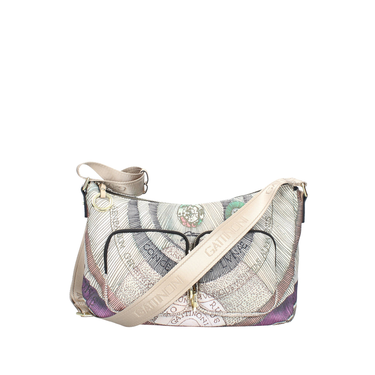 BORSA HOBO MAYA CON STAMPA PLANETARIUM CLASSIC E FINITURA IN PELLE COLORE NERO