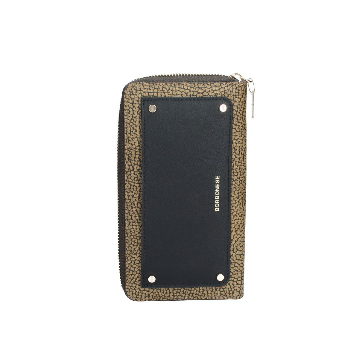 BORBONESE PORTAFOGLI DONNA ZIP AROUND LARGE IN PELLE E TELA RIVESTITA OP