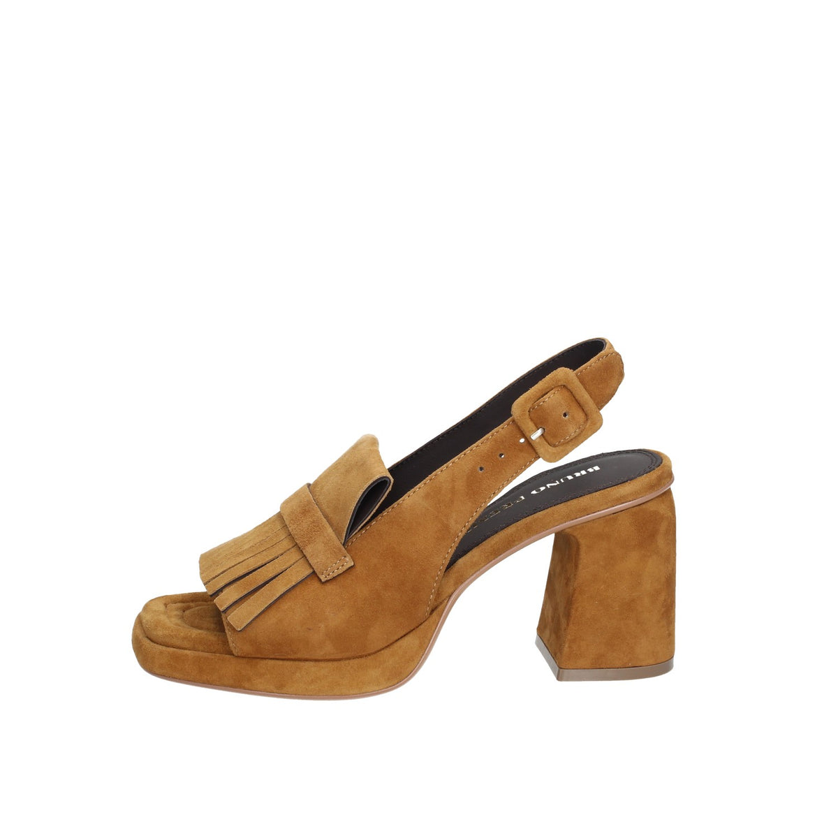BRUNO PREMI SANDALI DONNA CON TACCO LARGOE FRANGE IN SUEDE