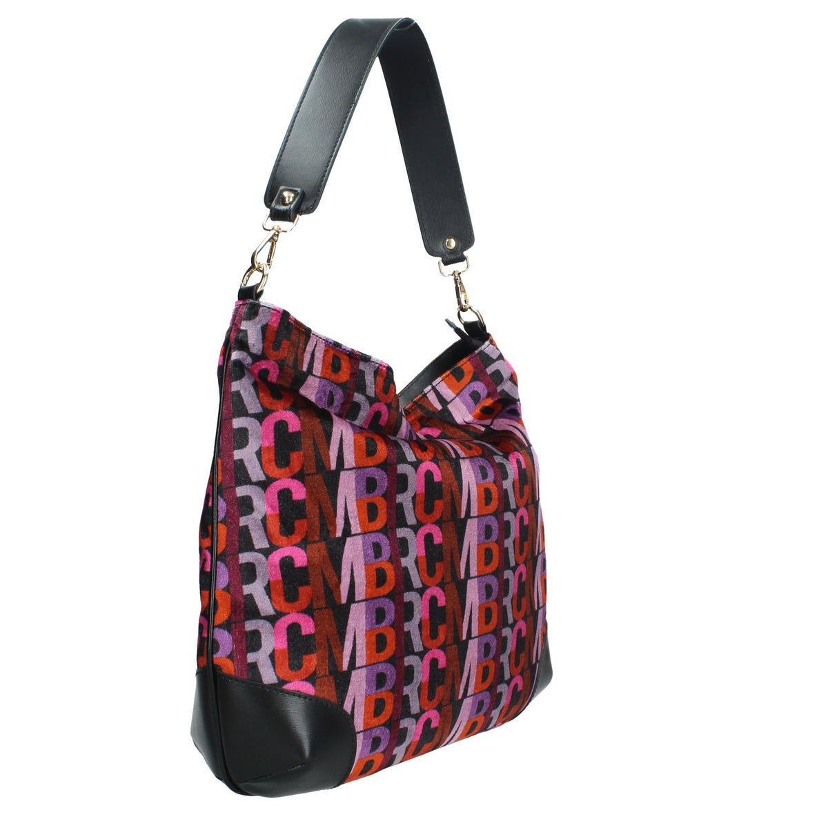 MASSIMO BRACCIALINI BORSA DONNA A SPALLA IN PELLE E VELLUTO STAMPATO