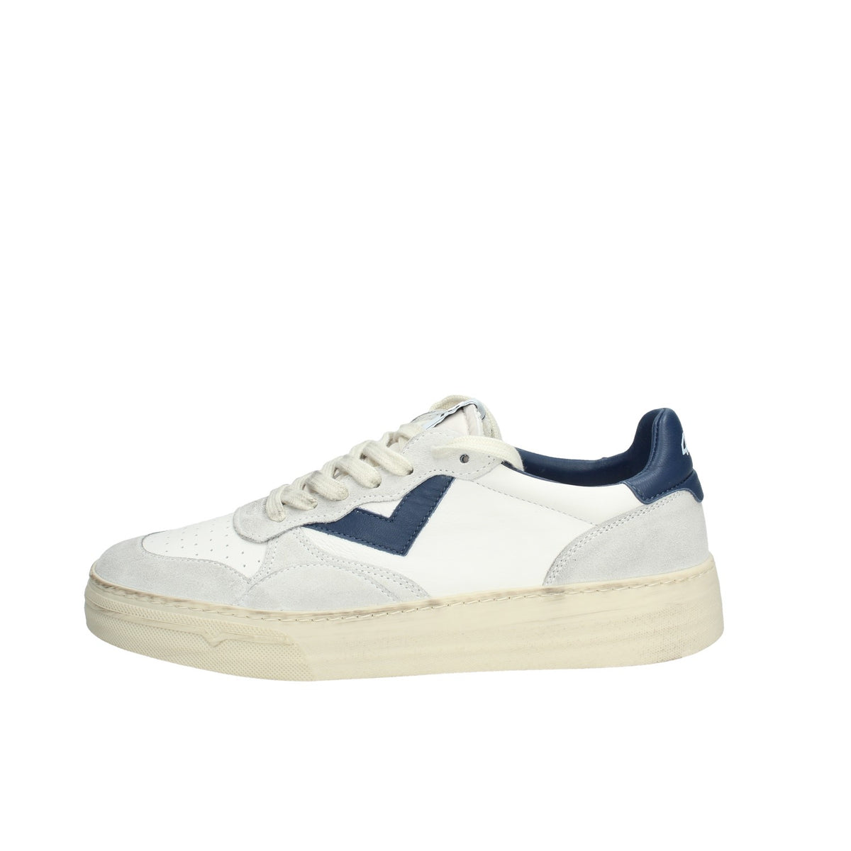 Sneakers 4B12 Uomo In Pelle Bianca E Dettagli Blu