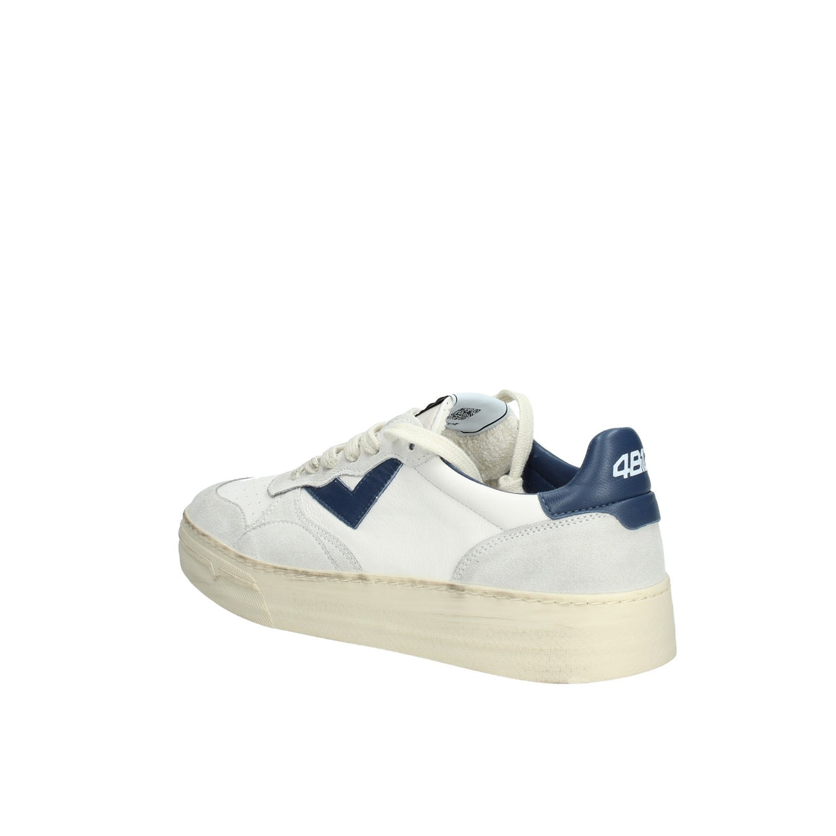 Sneakers 4B12 Uomo In Pelle Bianca E Dettagli Blu
