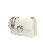 PINKO BORSA DONNA LOVE ONE CLASSIC DC NAPPA CHEVRON FINITURA ARGENTO