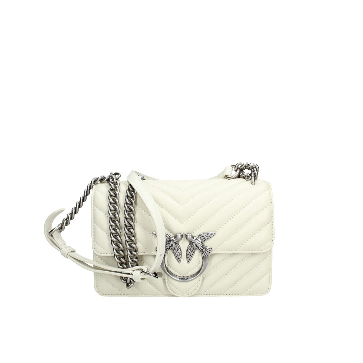 PINKO BORSA DONNA LOVE ONE MINI DC CHEVRON FINITURE ARGENTO