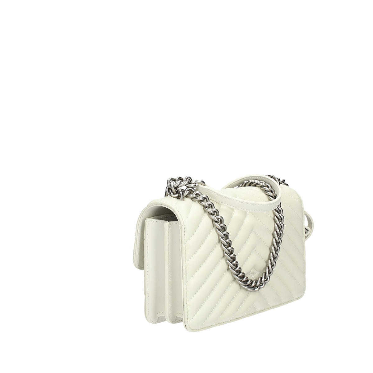 PINKO BORSA DONNA LOVE ONE MINI DC CHEVRON FINITURE ARGENTO