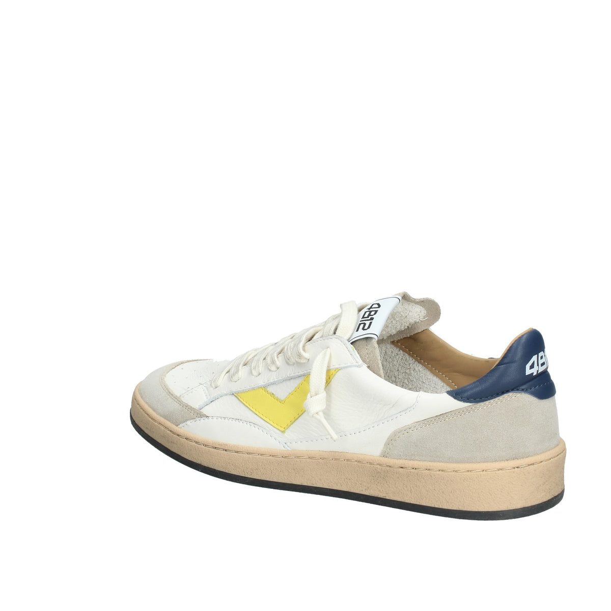 4B12 SNEAKERS UOMO IN PELLE BIANCA E LOGO GIALLO