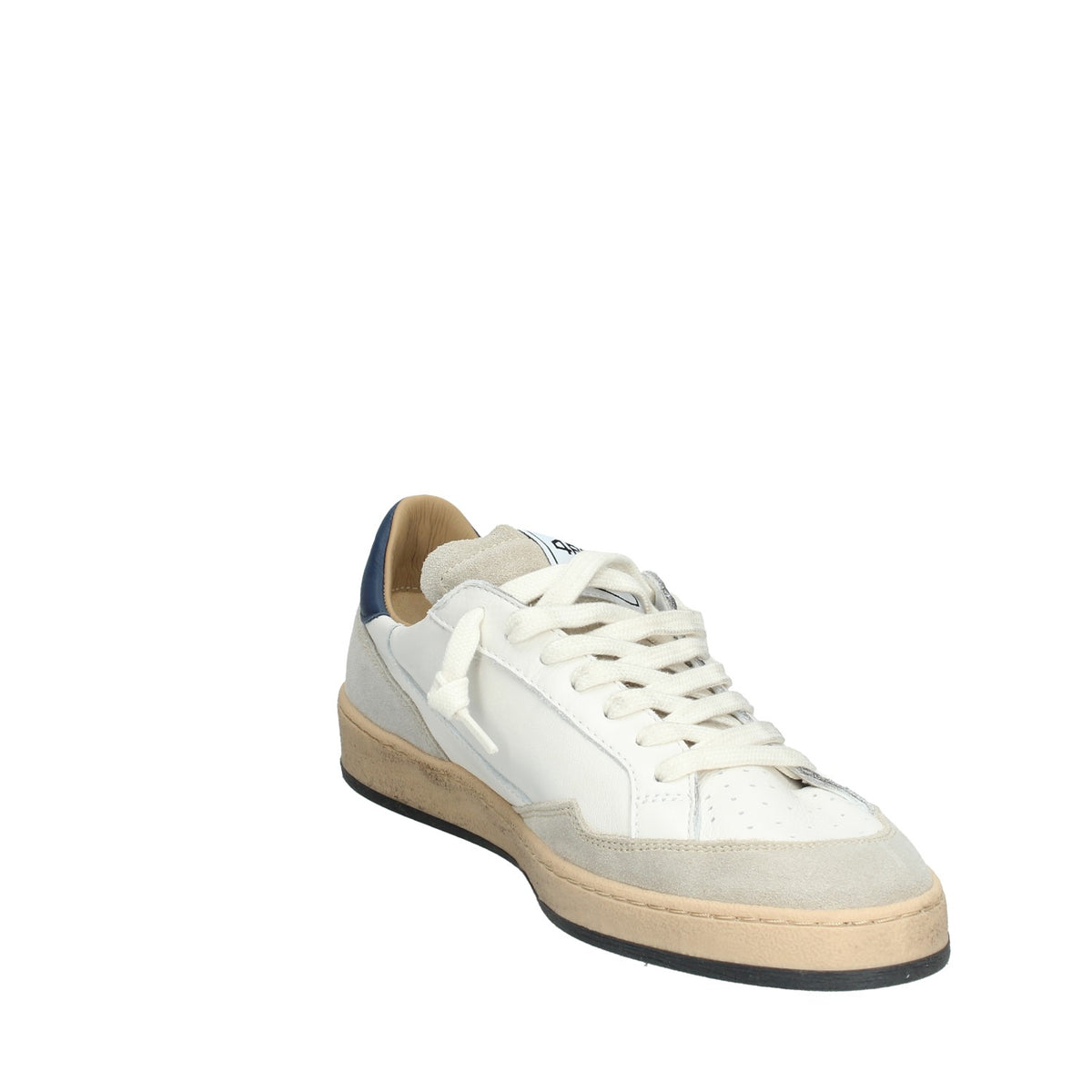 4B12 SNEAKERS UOMO IN PELLE BIANCA E LOGO GIALLO