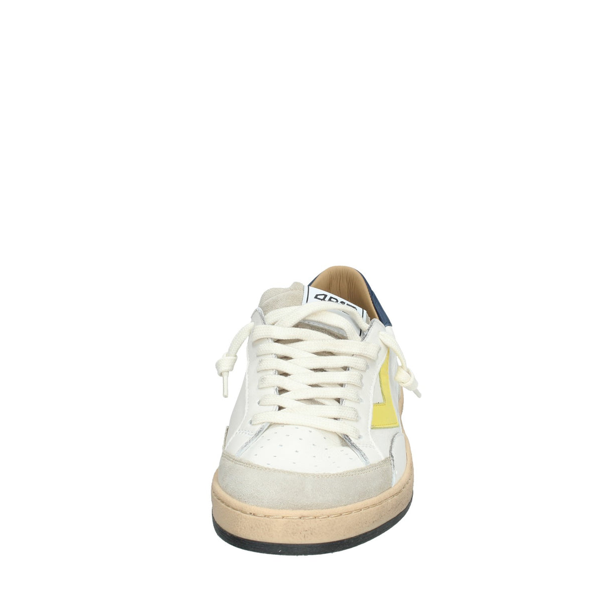 4B12 SNEAKERS UOMO IN PELLE BIANCA E LOGO GIALLO