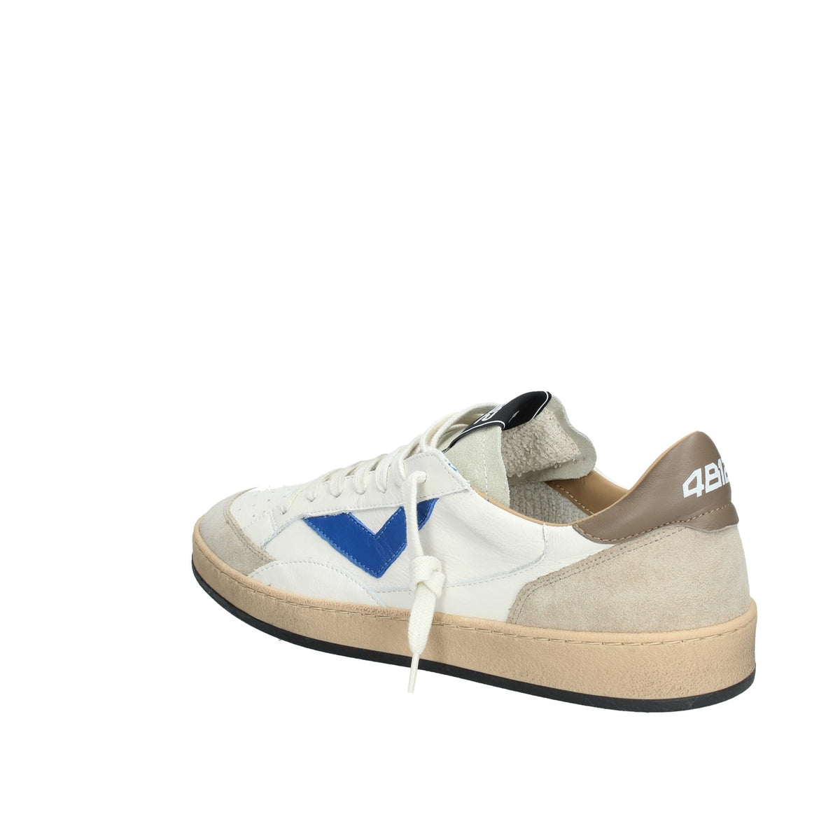 PLAYNEW-U1005Sneakers 4B12 Uomo In Pelle Bianca Con Dettaglio Blu
