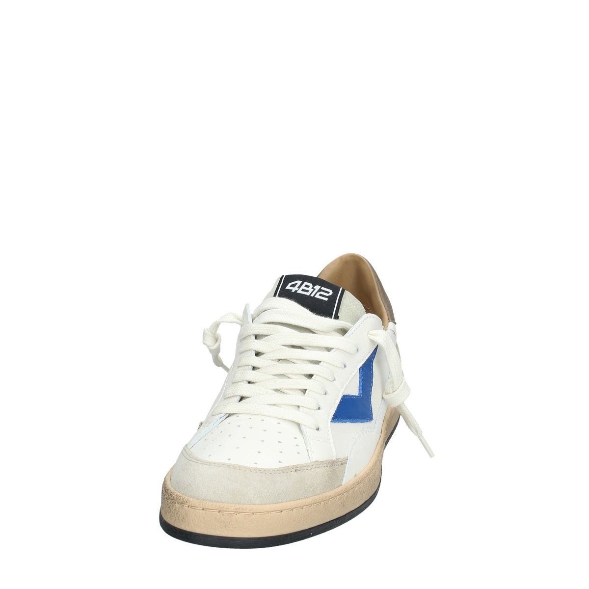 PLAYNEW-U1005Sneakers 4B12 Uomo In Pelle Bianca Con Dettaglio Blu