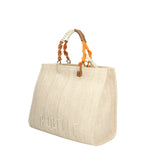 REBELLE BORSA PICCOLA A MANO CON TRACOLLA IN RAPHIA E PELLE POPPY SAFARI