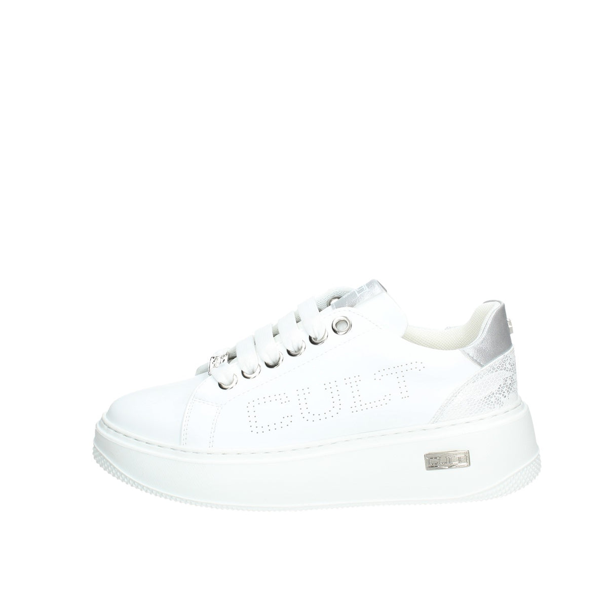 CULT YOUNG SNEAKERS DONNA IN ECOPELLEBIANCA CON TOP ARGENTO