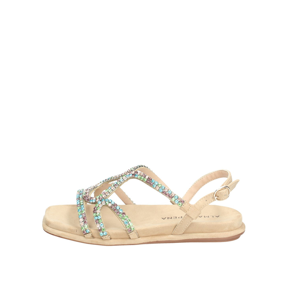ALMA EN PENA SANDALO IN PELLE SCAMOSCIATO CON STRASS MULTICOLOR